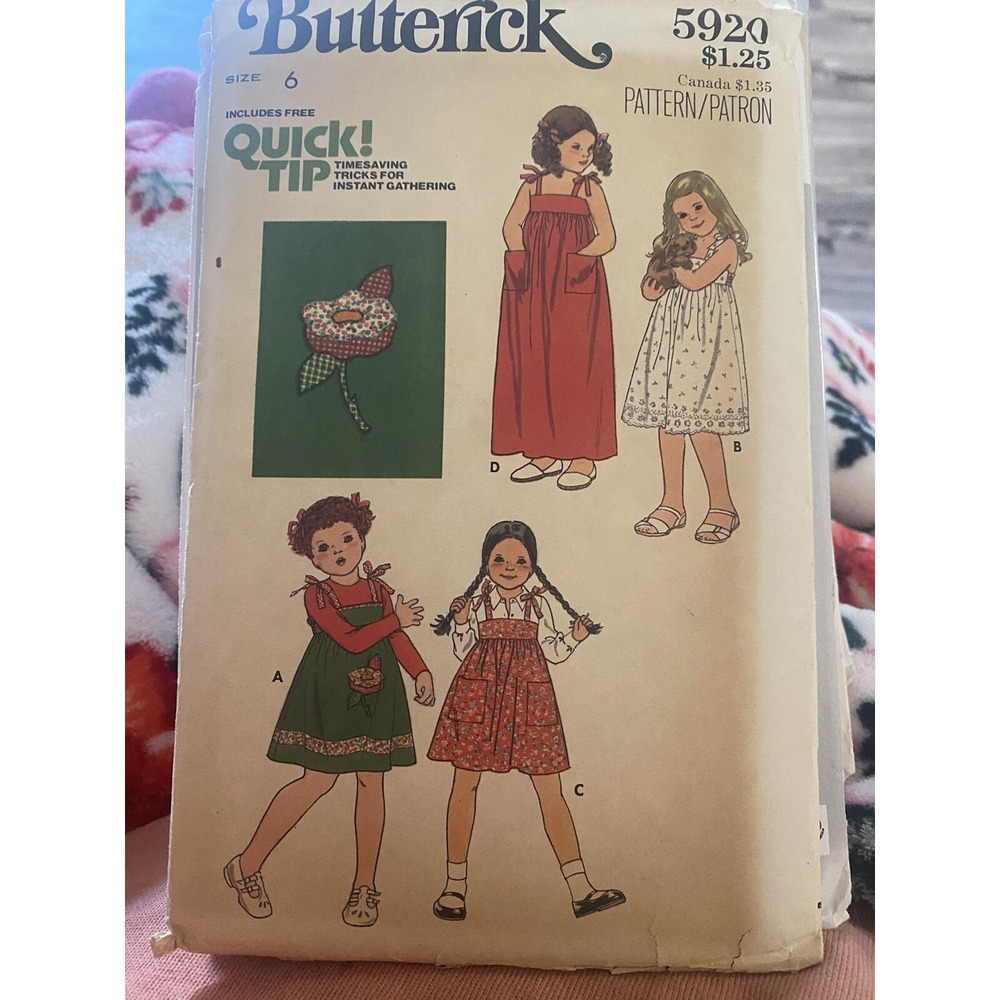 Vintage Butterick Girls Dress Pattern 5920 Size 6 Uncut Retro Sewing Pattern